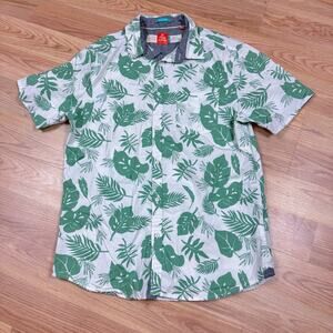 Men’s Button Up Shirt Hawaiian White Green Large Free Planet Tropical Beach